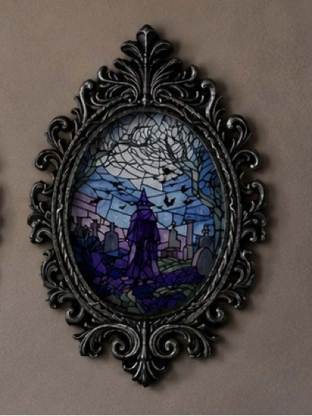 Christian Siriano Halloween Witch stained glass style framed wall art viral nwt